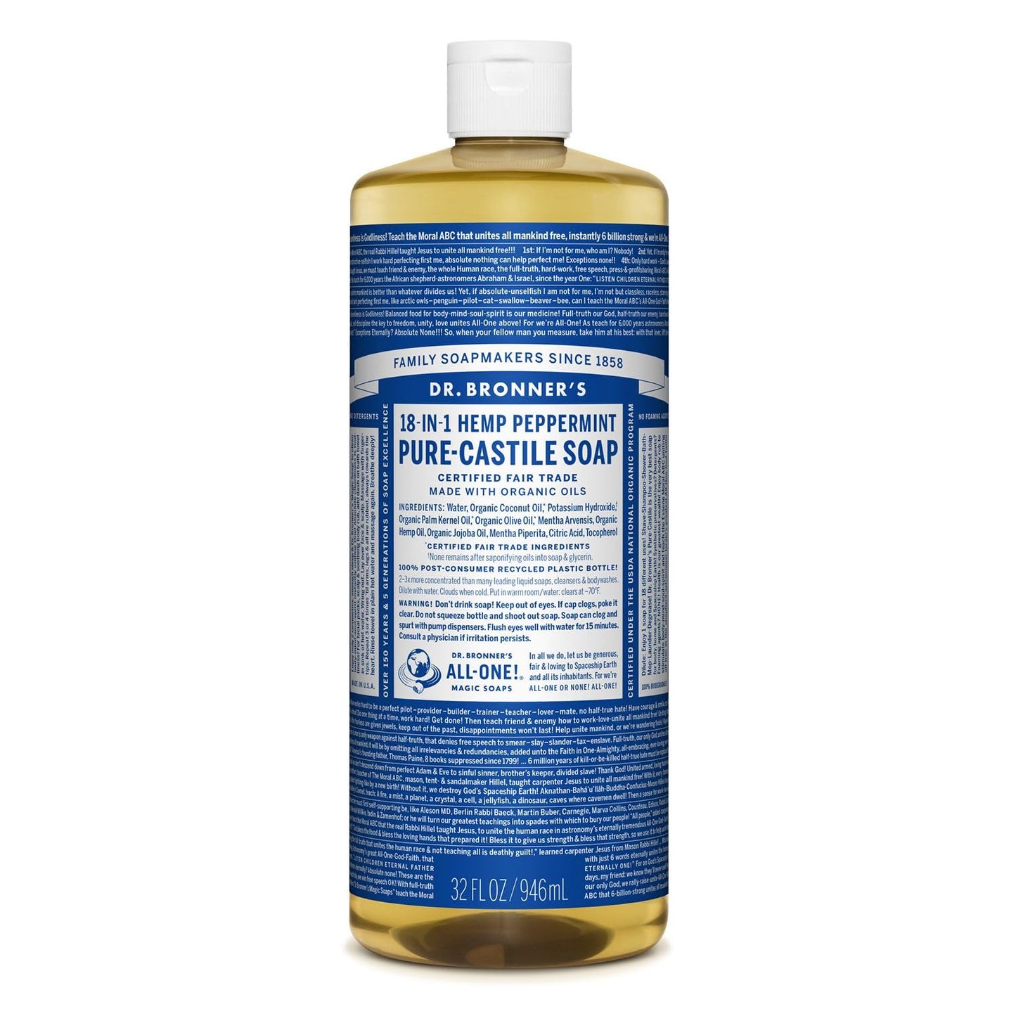 Dr Bronners Castille Soap PEPPERMINT 946ml
