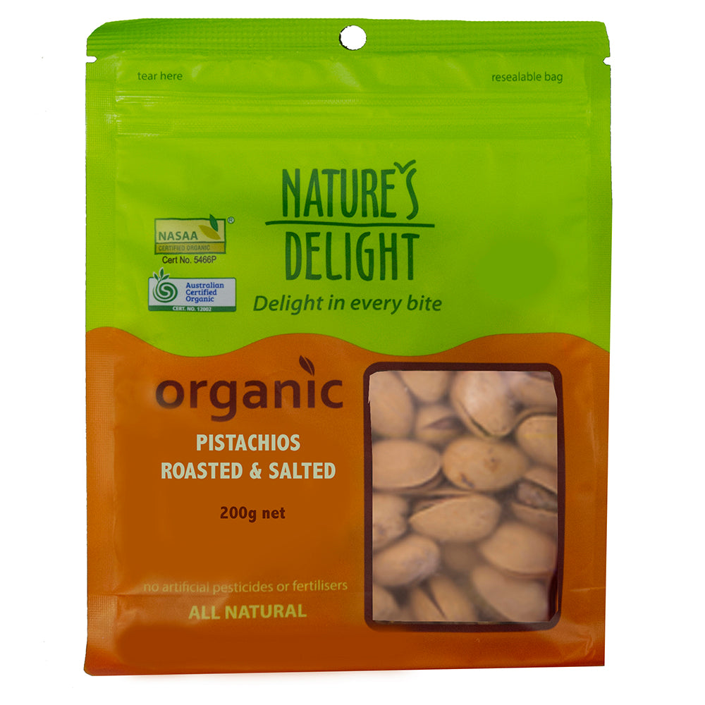 Natures Delight Organic Pistachios Roasted & Salted 200g
