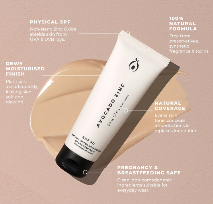 Avocado Zinc 50ml SPF 50 Light Medium Natural Tinted Moisturiser