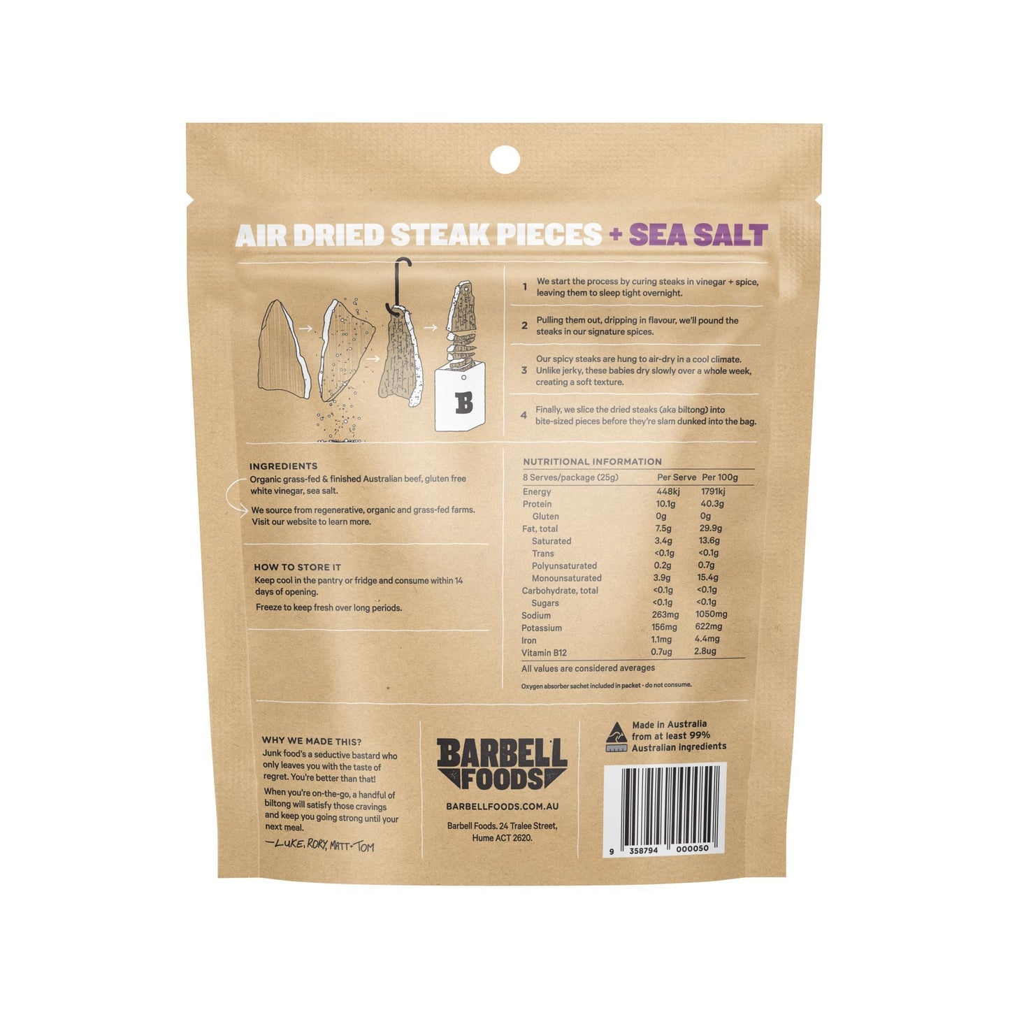 Barbell Air Dried Steak 200g Sea Salt