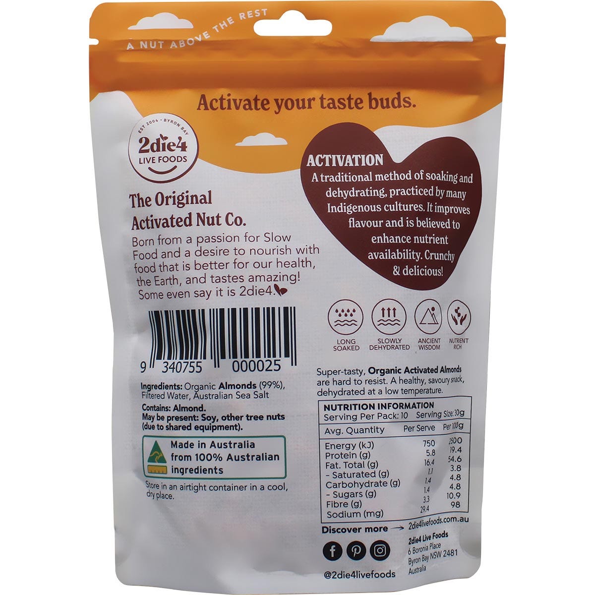 2Die4 Organic Activated Almonds 300g