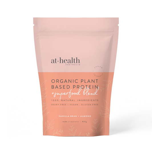 At Health Organic Plant Based Protein Plus Superfood Vanilla Bean and Almond 450g