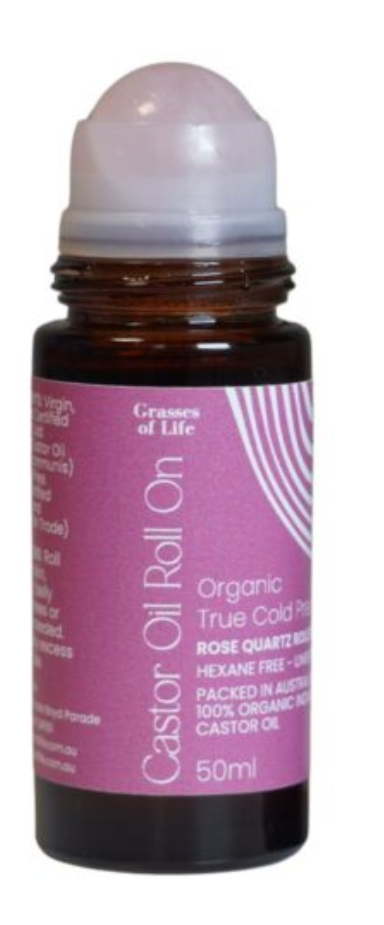 Grasses of life Organic Castor Oil Roll On Rose Quartz 50ml