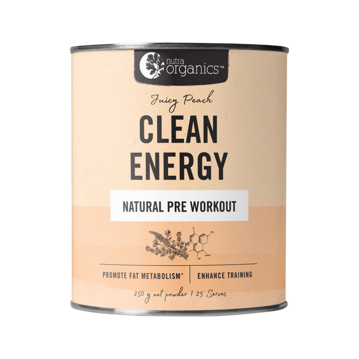Nutra Organics Clean Energy Pre Workout Juicy Peach 250g