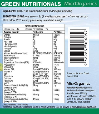Green Nutritionals Hawaiian Pacifica Spirulina 225g